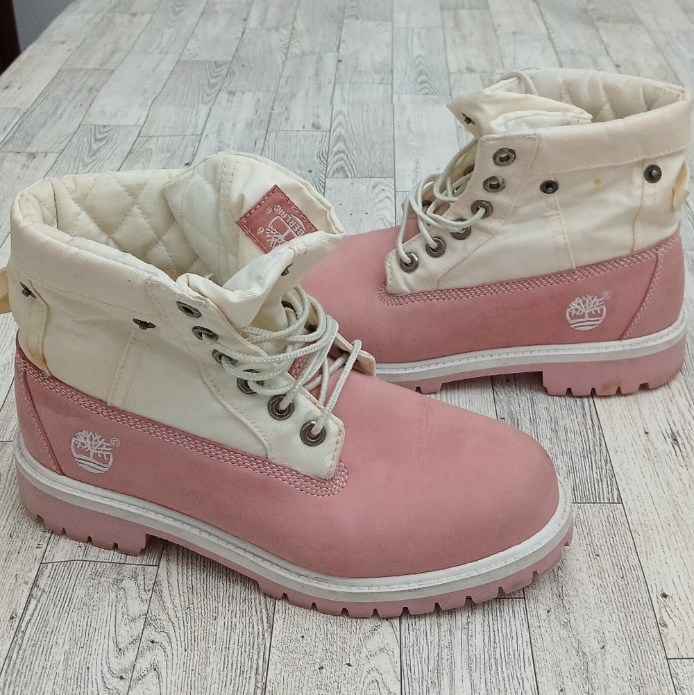Timberland Pink and Cream Combat Boots